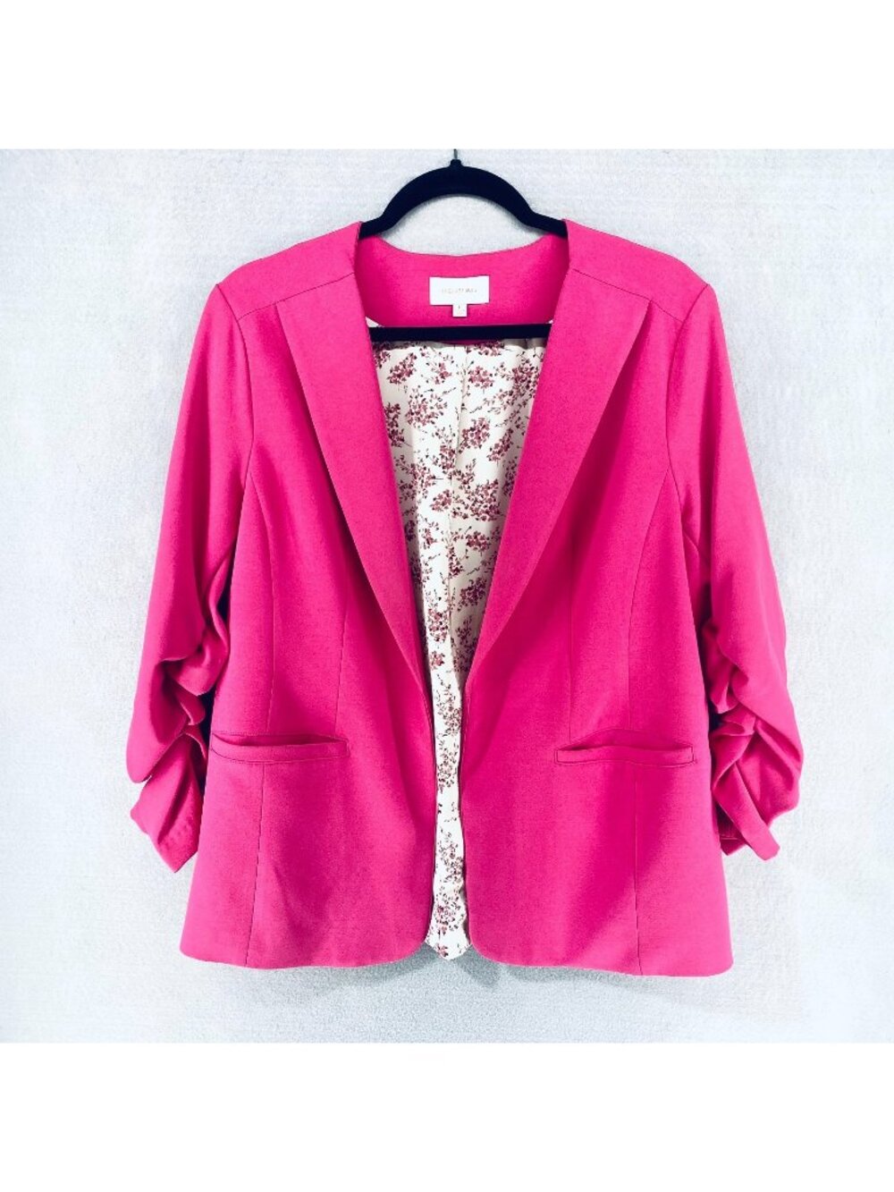 Skies Are Blue Blazer Womens L Pink Stretch 3/4 Sleeve Open Jacket Career Preppy